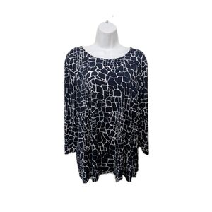 Susan Graver Liquid Knit Tunic Top XL Long Sleeve Blue Print Mature